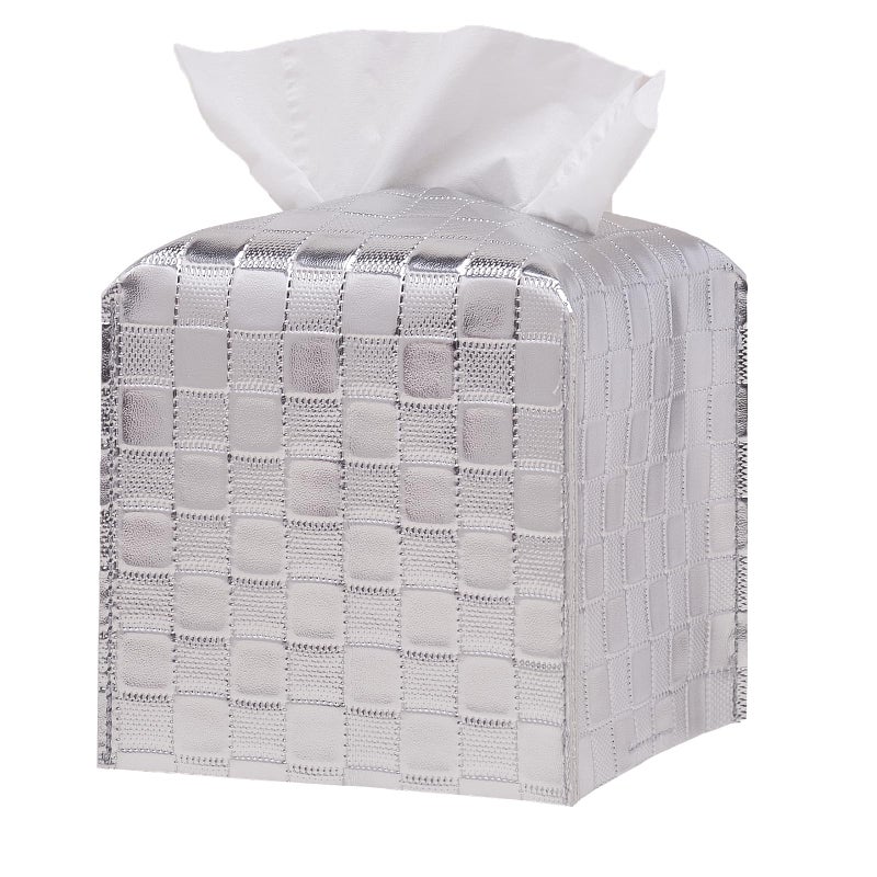 TOGETRUE Tissue Box Cover  Tissue Box Holder  Tissue Holders Decorative Organizer for Christmas Home Decor  Tabletop and Car  5""X5""X5"" (Silver) - Image 1